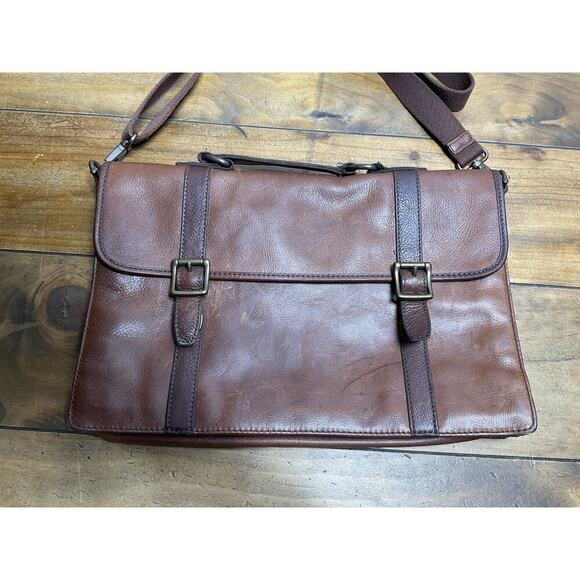 Vintage Fossil Leather Messenger Briefcase Brown Bag - Picture 2 of 15